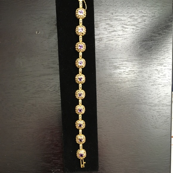 925 Silver Gold Plated Amethyst CZ Ring & Bracelet - Picture 9 of 14